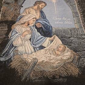 Secret Traditions 886083104527 Vintage Woven Tapestry Throw Blanket 60x50 Nativity Manger Scene Religious