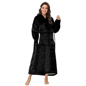 Sendowtek 723496271685 Oversized Sherpa Hoodie Blanket For Adults Teens - Cozy Black Hoody