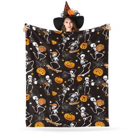 Senrolan 932615155315 Skull Fuzzy Sofa Throw Blanket Cute Gifts For Women Pumpkin Skelet
