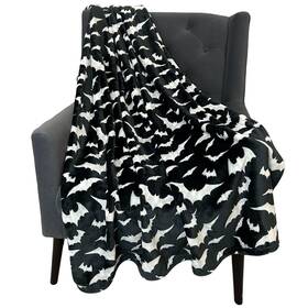 Serafina Home 810106262611 Spooky Halloween Throw Blanket For Couch Or Sofa Silver Night Bats On Black