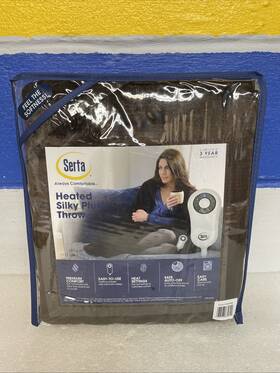 Serta 038533874621 Silky Plush Heated Throw Blanket 50 Inch X60 5 Settings Auto-off Chocolate New