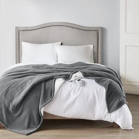 Hm260 Serta 086569468581 Heated Blanket Reversible Fleece To Sherpa Electric Grey