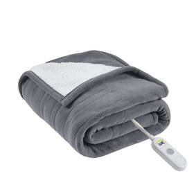 84667702 Serta 50 Inch X60 Fleece To Sherpa Electric Heated Throw Blanket Dark Gray