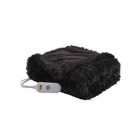 84667758 Serta 50 Inch X60 Leena Shaggy Faux Fur Electric Heated Throw Blanket Black