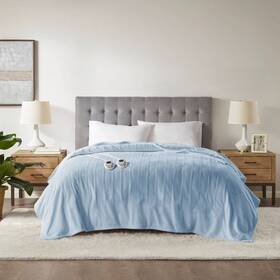 93487181 Serta Queen Plush Heated Blanket Light Blue