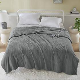 M0398 Serta Heated Plush Blanket Queen 10 Heat Settings In Charcoal Gray