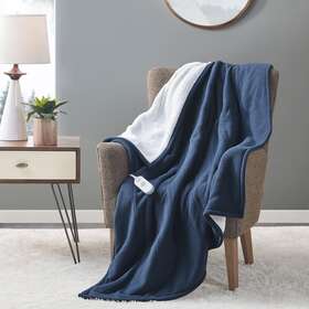 St54-0078 Serta Fleece To Sherpa Heated Throw 50x60 Inch Blue