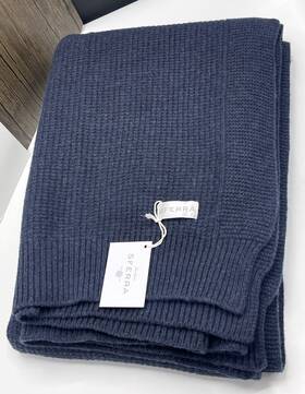 Sferra 780870698674 Pettra Midnight 100% Lambswool Knit Soft Ribbed Throw Blanket 50x70 Inch New