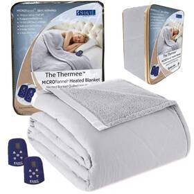 Shavel Home Products 718498108176 Micro Flannel Queen-size Heated Electric Blanket With Sherpa Machine Wash And