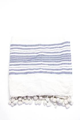Shiraleah 848616074196 Striped Out Of Office Beach Blanket Blue White Cotton 28 X 87