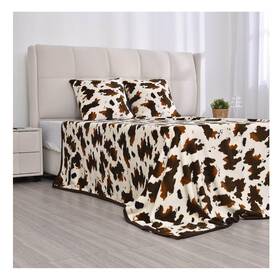 Bd3719759 Shop Lc Homesmart Brown Cow Print Warm Cozy Coral Fleece Blanket 2 Pieces Cushion Cover