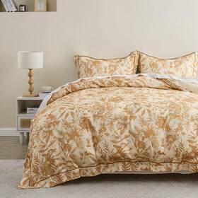 Dcs-c57 Simple&opulence 100% Cotton Duvet Cover Set King Size 3pcs Floral Rust