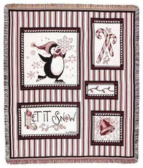 7378812 Simply Home Snow Penguins Christmas Holiday Tapestry Throw 50 Inch X 60
