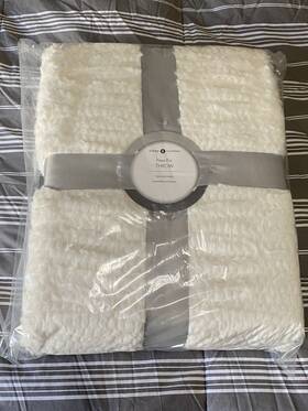 425612 Sleep Number Faux Fur Throw 50 Inch X70 Ivory Textured Style Sealed Nwt