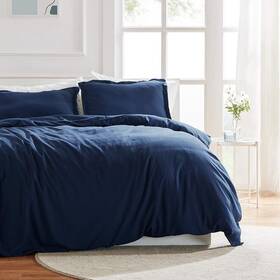 Sleep Zone 810029080262 Queen Size Duvet Cover Cooling Nanotex Tech With Navy Blue