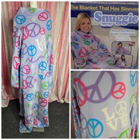 Snuggie 740275003206 Pre-loved Purple Peace And Love Design Blanket With Sleeves Pockets