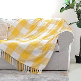 Snugtown 764555724797 Yellow White Buffalo Plaid Decor Blanket Lightweight Soft Chenille Check Kni
