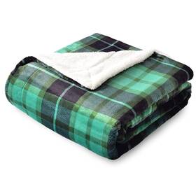 Bya600000201 Sochow Throw Blanket Sherpa Plaid Fleece Soft Double-sided Green White 60x80