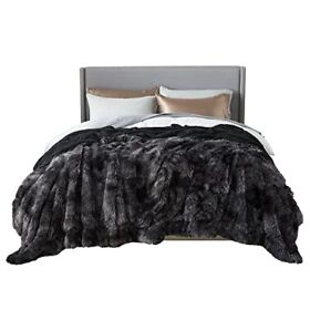 Usa9a2bb1ki Soft Fuzzy Faux Fur Sherpa Fleece King Size Throw Blanket 108x90 Tie Dye Black