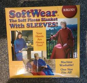 P-t3001 Softwear Large Microfiber Fleece Blanket With Sleeves Wearable Burgundy New