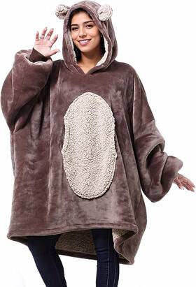 1slhd200bea-fscb Solaris Bear Oversized Blanket Sweatshirt Super Soft Classic Brown