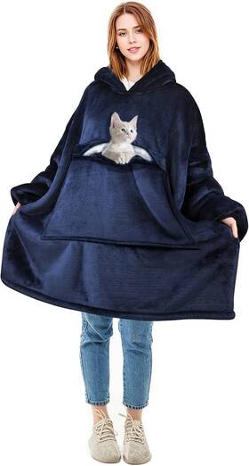 1slhd200dbl-fscb Solaris Oversized Wearable Blanket Hoodie With Pet Pocket Classic Dark Blue
