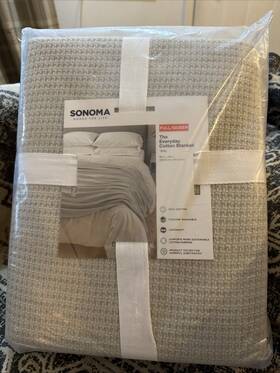 Sonoma 400491045687 The Everyday Cotton Blanket F/q Gray Modern Farmhouse Weave New
