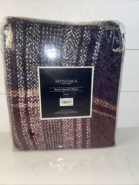 Sonoma 400942198986 Luxury Striped Rayon Chenille Throw Blanket 50 Inch X60 New In Orig