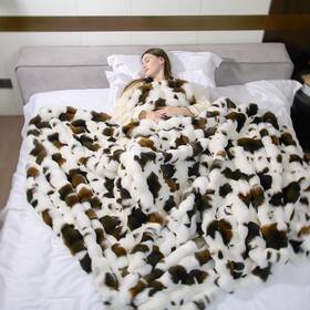 Spottedcozy 753957193744 Cow Print Faux Fur Twin Blanket Cozy Fluffy Ultra Soft Plush Fuzzy F