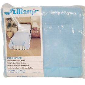 32967 St Marys Tahoe Blanket Baby Blue Satin Trim Twin Full 72inch X 90inch Rare Style