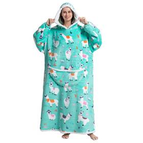 Sph0002b Stampdecal Extra Long Blue Alpaca Comfy Wearable Blanket Adult