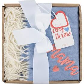 Stay Cozy 651896701597 Throws Highline Bedding Co. Embroidered Inch Mama 50 X 60 Blue Tan Blanket