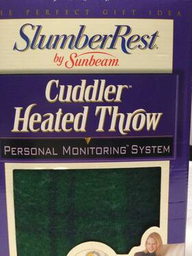 Sunbeam 027045635363 New In Box Electric Heated Throw Fleece Green Plaid Heat Blanket Black