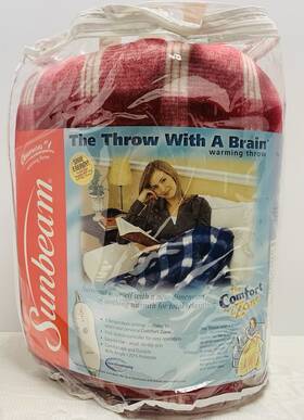 Sunbeam 027045642620 The Throw With A Brain Red And White Plaid 50 Inch X60 Brand New
