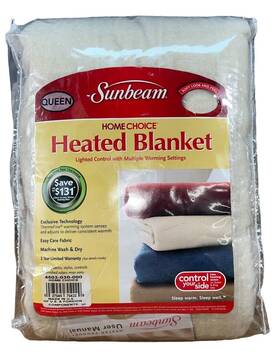 Sunbeam 027045704229 2009 Cream Queen Heated Blanket 2 Heating Zones New