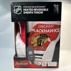 Sunbeam 027045794565 Nhl Chicago Blackhawks Sherpa Heated Throw Blanket 3 Heat Settings Machi