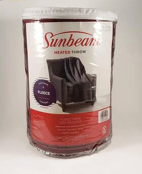 Sunbeam 027045807142 Fleece Heated Throw Dark Red Electric Blanket Heat Warm Soft Nwt
