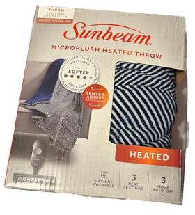 Sunbeam 053891142823 New Nib Micro Plush Heated Throw Blanket 50 Inch X60