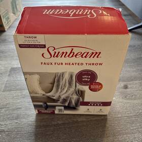 Sunbeam 053891147767 Royal Faux Fur Grey Heated Personal Electric Throw Blanket Cozy-warm