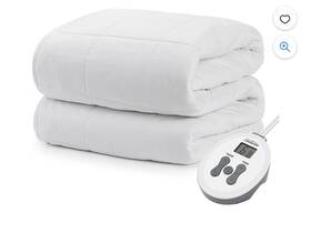 Sunbeam 053891159791 Electric Heated Warming Blanket Queen Gray Duel Control Channeled Plush