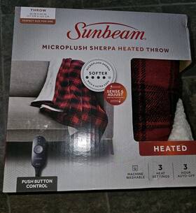 066939 Sunbeam Microplush Sherpa Heated Throw 50 Inch X 60 3 Settings New In Box Red