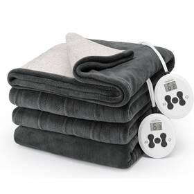 11880-circle-nightfog-k Sunbeam Royal Luxe Sherpa Heated Blanket 12 Heat Hour King - Night Fog