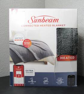 12284 Sunbeam Premium Lofttec Connected Heated Blanket Queen Slate New