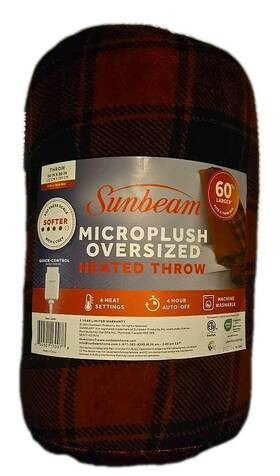 13007 Sunbeam Microplush Oversized Red Black Buffalo Plaid 60x80 Throw 4 Heat Settings