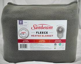 13010 Sunbeam Fleece Heated Blanket- Twin- Grey 12 Heat Settings Electric