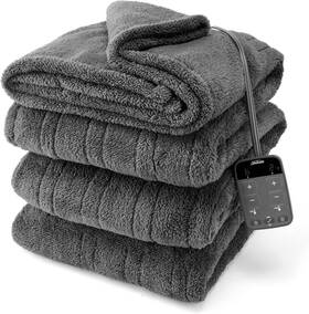 2142831 Sunbeam Lofttec Slate Grey Connected Electric Heated Blanket 10 Settings Queen