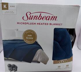 2151813 Sunbeam Microplush Soft Heated Blanket - King Size 100 Inch X 90 Blue