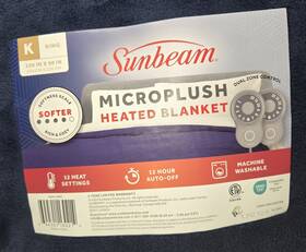 2151817 Sunbeam Microplush Heated Blanket King Size 100 Inch X 90 Blue Dual Zone Controls