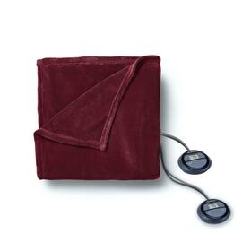 2152515 Sunbeam Queen Electric Heated Microplush Blanket In Garnet W Dual Digital Displ