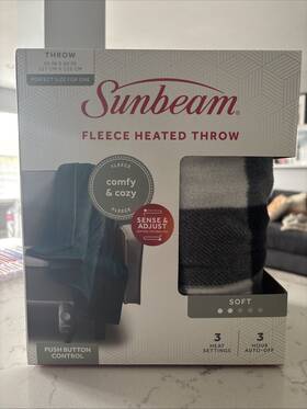 2160933 Sunbeam New Electric Fleece Heated Throw 50 Inch X 60 Black/white Plaid